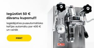 Pērkot šo kafijas automātu, jūs saņemsiet 50 € kuponu nākamajam pirkumam.