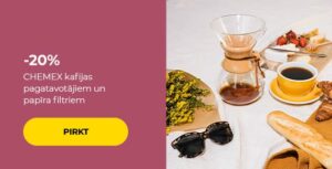 -20% CHEMEX kafijas pagatavotājiem un papīra filtriem