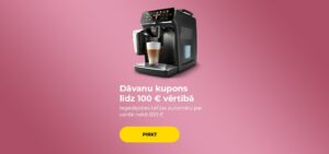 Iegādājoties kafijas automātu par vairāk nekā 500 €, dāvanā saņemsiet dāvanu kuponu līdz 100 € vērtībā.