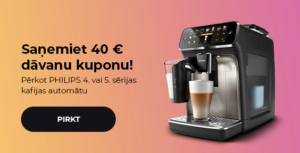 "Saņemiet 40 € dāvanu kuponu! Pērkot PHILIPS 4. vai 5. sērijas kafijas automātu"