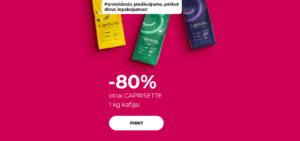 "Pārsteidzošs piedāvājums, pērkot divus iepakojumus! -80% otrai CAPRISETTE 1 kg kafijai"