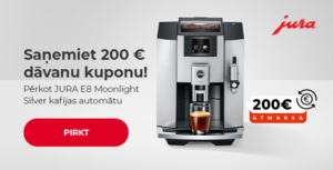 Saņemiet 200 € dāvanu kuponu! Pērkot JURA E8 Moonlight Silver kafijas automātu