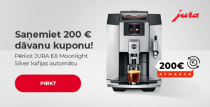 "Saņemiet 200 € dāvanu kuponu! Pērkot JURA E8 Moonlight Silver kafijas automātu "