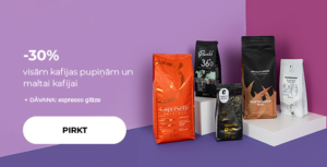 -30% visām kafijas pupiņām un maltai kafijai