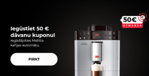 "Iegūstiet 50 € dāvanu kuponu! Iegādājoties Melitta kafijas automātu."