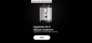 "Iegūstiet 50 € dāvanu kuponu! Iegādājoties Melitta kafijas automātu."