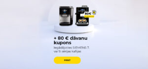 Iegādājoties SIEMENS 7. vai 9. sērijas kafijas automātu + 80 € dāvanu kupons